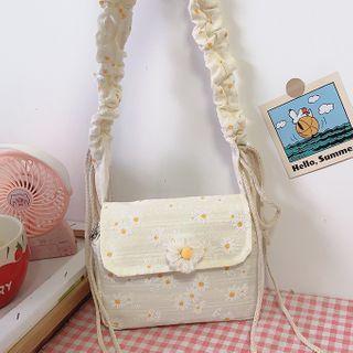 Shirred Strap Floral Flap Crossbody Bag