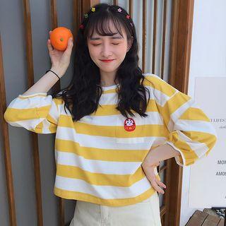 Embroidered Stripe 3/4-sleeve T-shirt