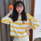 Embroidered Stripe 3/4-sleeve T-shirt