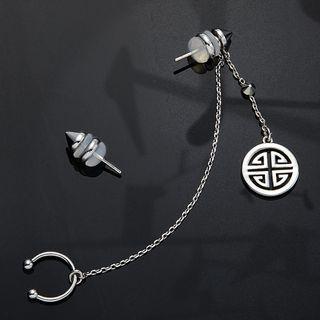 Geometric Chain Asymmetrical Alloy Cuff Earring 1 Pair - Silver - One Size