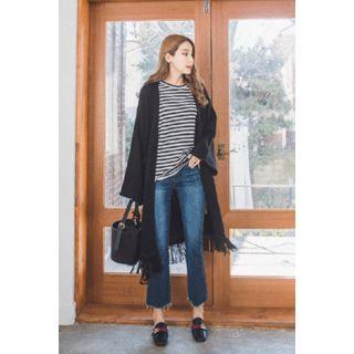 Open-front Fringed-hem Cardigan