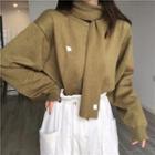 Mock-neck Long-sleeve Knit Top / High Waist Wide-leg Pants