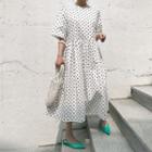 Gathered-waist Polka-dot Long Dress