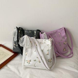 Floral Embroidered Lace Bow Shoulder Bag