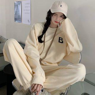 Set: Lettering Sweatshirt+ Wide-leg Jogger Sweatpants
