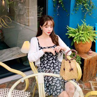 Set: Tie-hem Cardigan + Floral Flared Midi Sundress