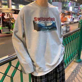 Panel Hem Printed Round Neck Pullover
