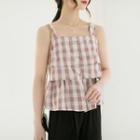 Plaid Square-neck Camisole Top Pink & White - One Size