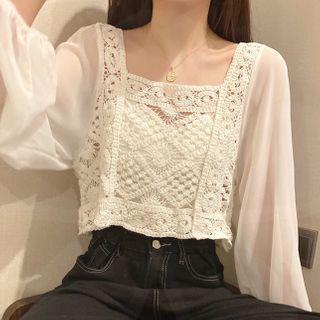 Lace Panel Square-neck Blouse