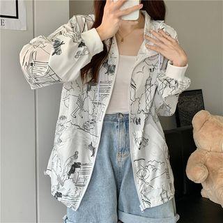 Hood Print Zip Light Jacket White - One Size