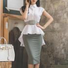 Sleeveless Peplum Blouse / Pencil Skirt / Set: Sleeveless Peplum Blouse + Pencil Skirt