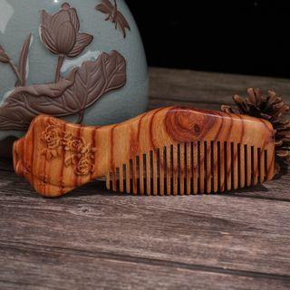 Flower Engraved Wooden Hair Comb Brown - One Size