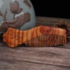Flower Engraved Wooden Hair Comb Brown - One Size