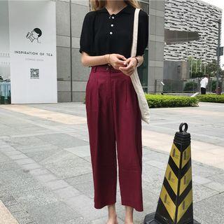 Knit Short-sleeve Polo Shirt / Wide Leg Pants