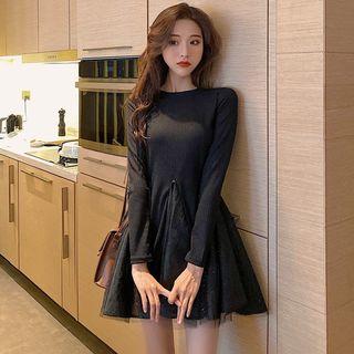 Glitter Mesh-hem Mini Dress