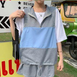 Set: Zip Detail Oversize Vest + Shorts