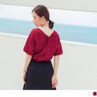 Twisted Back Puff-sleeve Round Neck Top