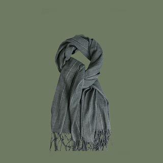 Striped Fringed Shawl Gray - One Size