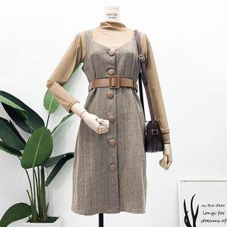 Set: Mock-neck Top + Sleeveless Wool Dress