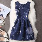 Galaxy Print Jacquard Sleeveless Dress