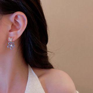 Heart Rhinestone Flower Alloy Dangle Earring