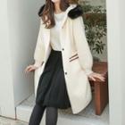 Hooded Bishop-sleeve Snap-button Long Cardigan