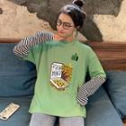 Mock Two Piece Pizza Print Long-sleeve T-shirt