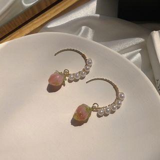 Peach Faux Pearl Dangle Earring 1 Pair - Hook Earrings - White & Pink - One Size