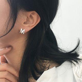 925 Sterling Silver Letter M Stud Earring