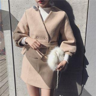 Set: 3/4-sleeve Double-breasted Jacket + Mini Skirt