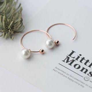 S925 Sterling Silver Faux Pearl Hoop Earrings