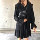 Trim Blouse Plain Dress Black - One Size