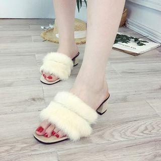 Fluffy Block Heel Slide Sandals