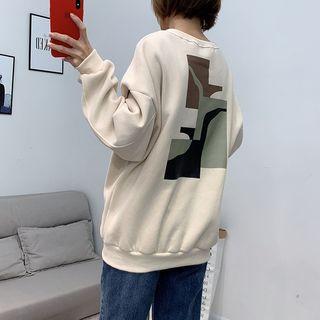 Fleece-lined Letter Embroidered Pullover