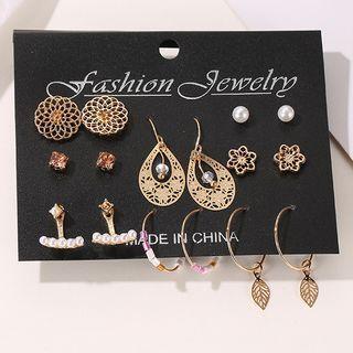 8 Pair Set: Faux Pearl / Alloy Earring (assorted Designs) Set Of 8 Pairs - 01 - 3125 - Gold - One Size