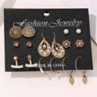 8 Pair Set: Faux Pearl / Alloy Earring (assorted Designs) Set Of 8 Pairs - 01 - 3125 - Gold - One Size
