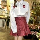 Flower Accent Shirt / Floral Pleated Mini A-line Skirt