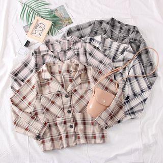 Lapel Checked Crop Shirt