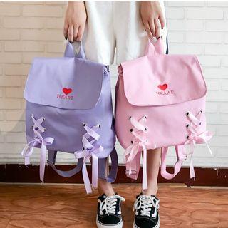 Canvas Criss-cross Embroider Heart Strap Backpack