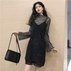 Long-sleeve See Through Top / Spaghetti-strap Dress