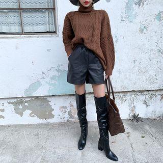 Drawcord-waist Faux-leather Shorts