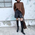 Drawcord-waist Faux-leather Shorts