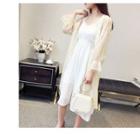 Crochet Trim 3/4 Sleeve Long Chiffon Jacket