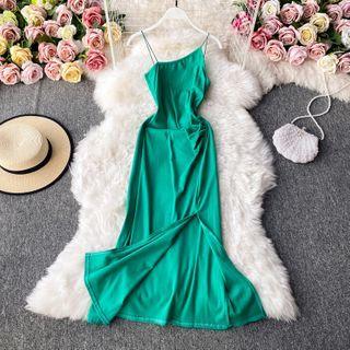 Asymmetric Collar Cold-shoulder Slit Dress
