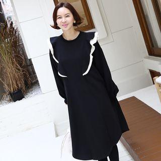 Layered-ruffle Flared Long Pullover Dress