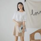 Round-neck Fringed Elbow-sleeve Top