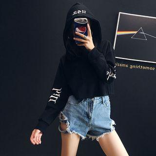 Loose-fit Printed Hooded Crop Pullover