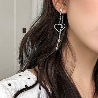 Rhinestone Heart Dangle Earring Silver Needle - Silver - One Size