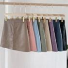 Plain Faux Leather Mini A-line Skirt