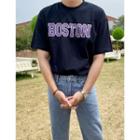 Boston Letter Print Boxy T-shirt